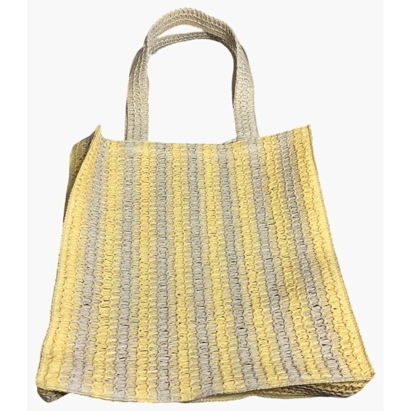 Universal Thread Crochet Woven Handbag Yellow Beige Tote Single Compartment - Picture 7 of 11